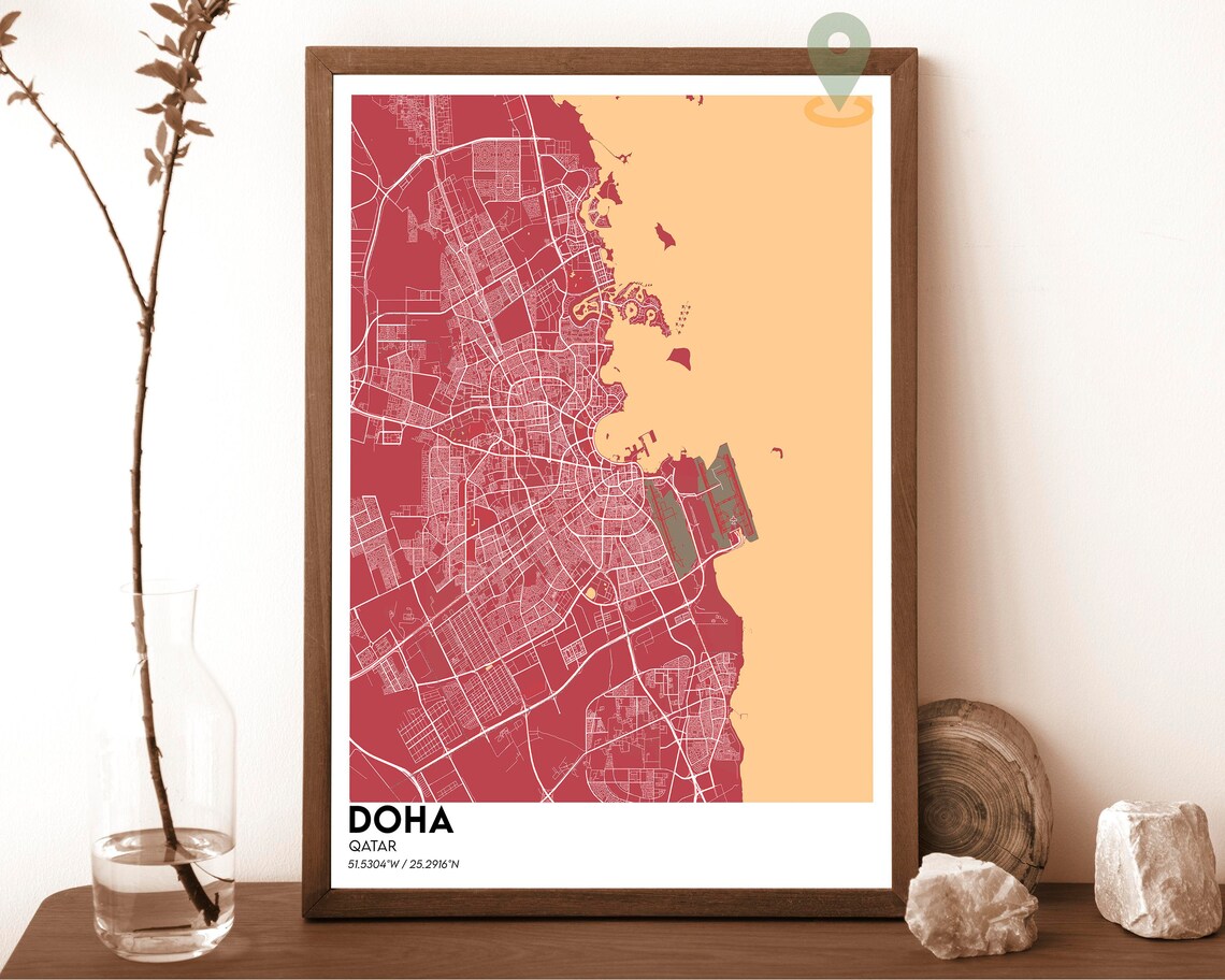 Doha Qatar Street Map Coastal City Modern Art Poster Modern City Map Decor - Image 5