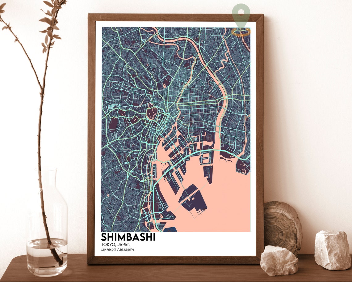 Shimbashi Tokyo Japan Navy Yellow Modern City Map Art Poster - Image 5