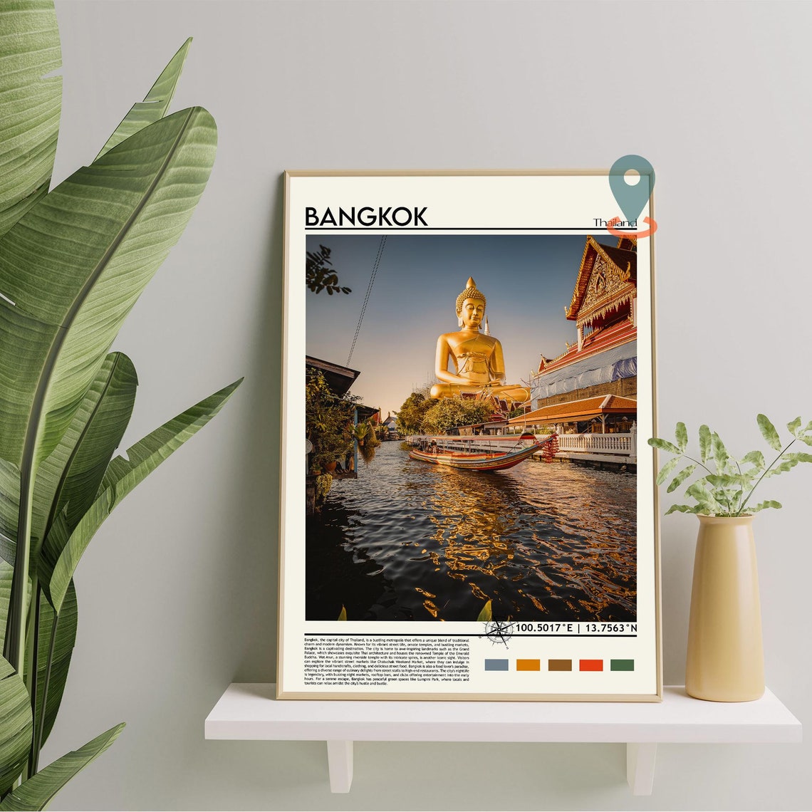 Bangkok Thailand Giant Golden Buddha Canal Sunset Temple Poster - Image 3