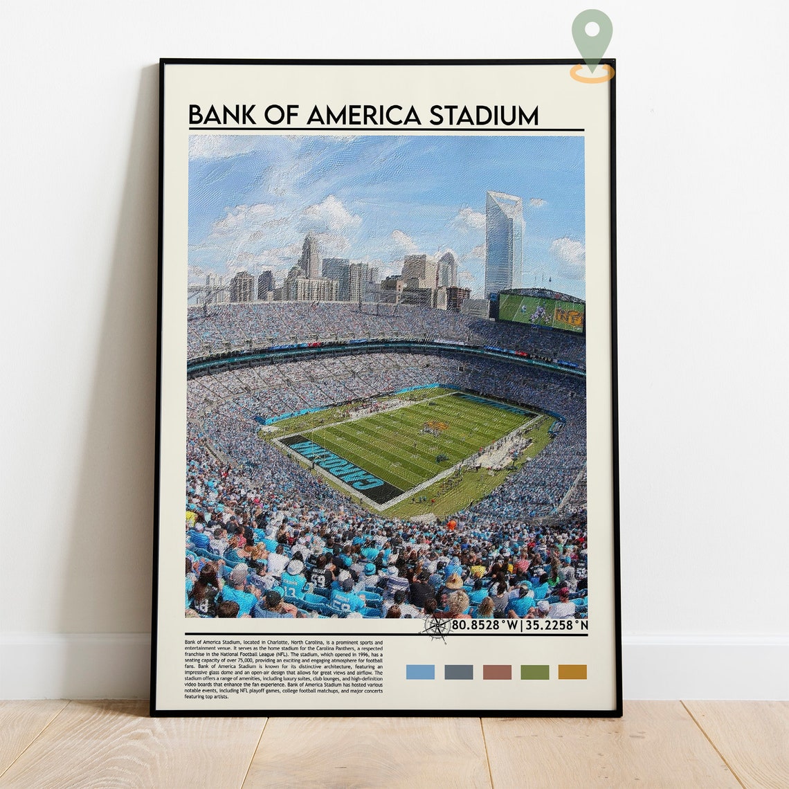 Bank Of America Stadium Art Print Panthers Football Stadium Football Field Decoration Gift Watercolor Decor Football Poster Print - Image 2
