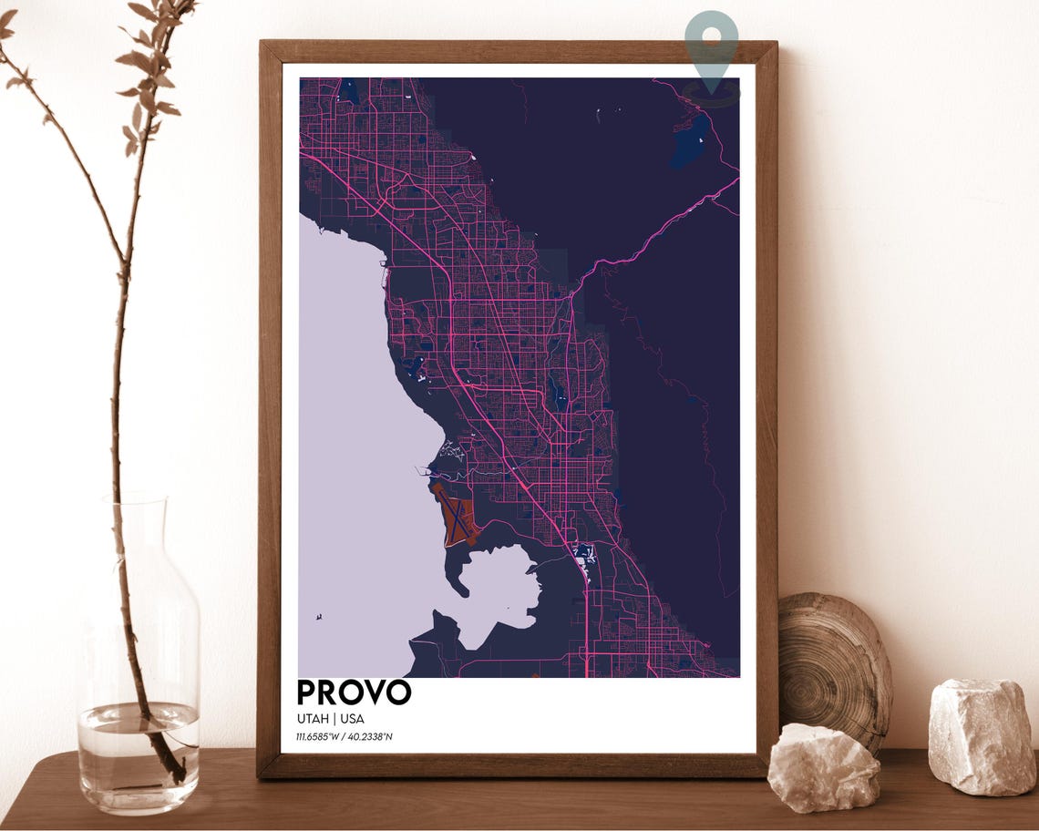 Provo Utah Navy Gold Mountain City Map Home Decor Poster Art - Image 2
