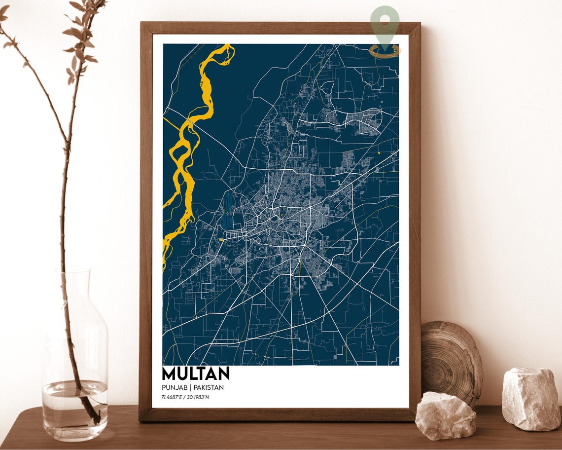 Multan Punjab Pakistan Crimson Red Modern City Map Art Poster - Image 6