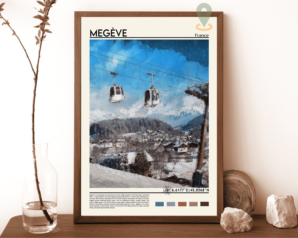 Megeve France Ski Gondola Alpine Village Photo Travel Wall Art