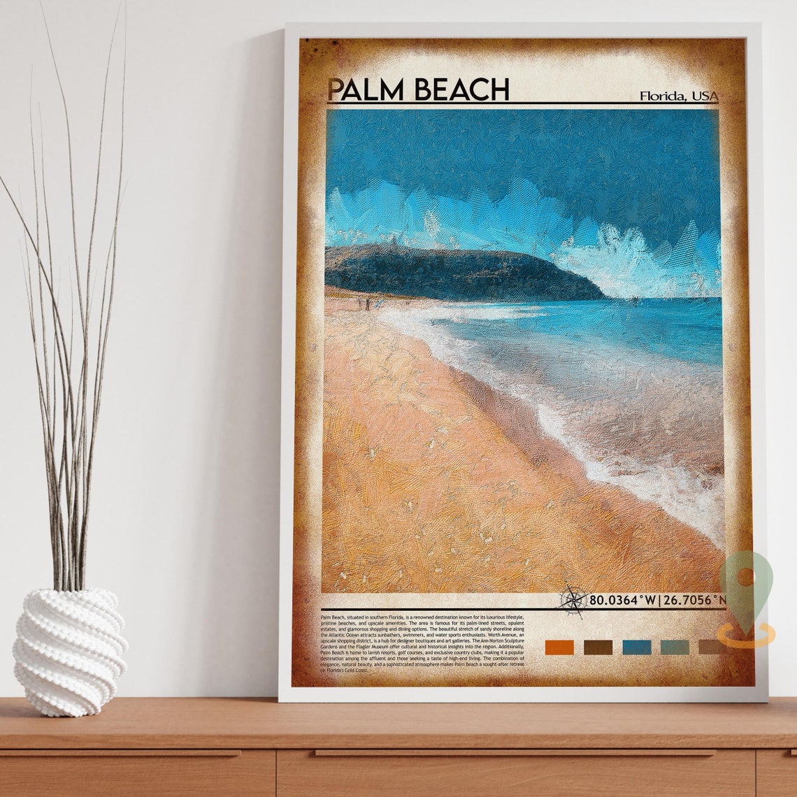 Palm Beach Florida Sandy Shoreline Atlantic Ocean Coordinate Poster - Image 4