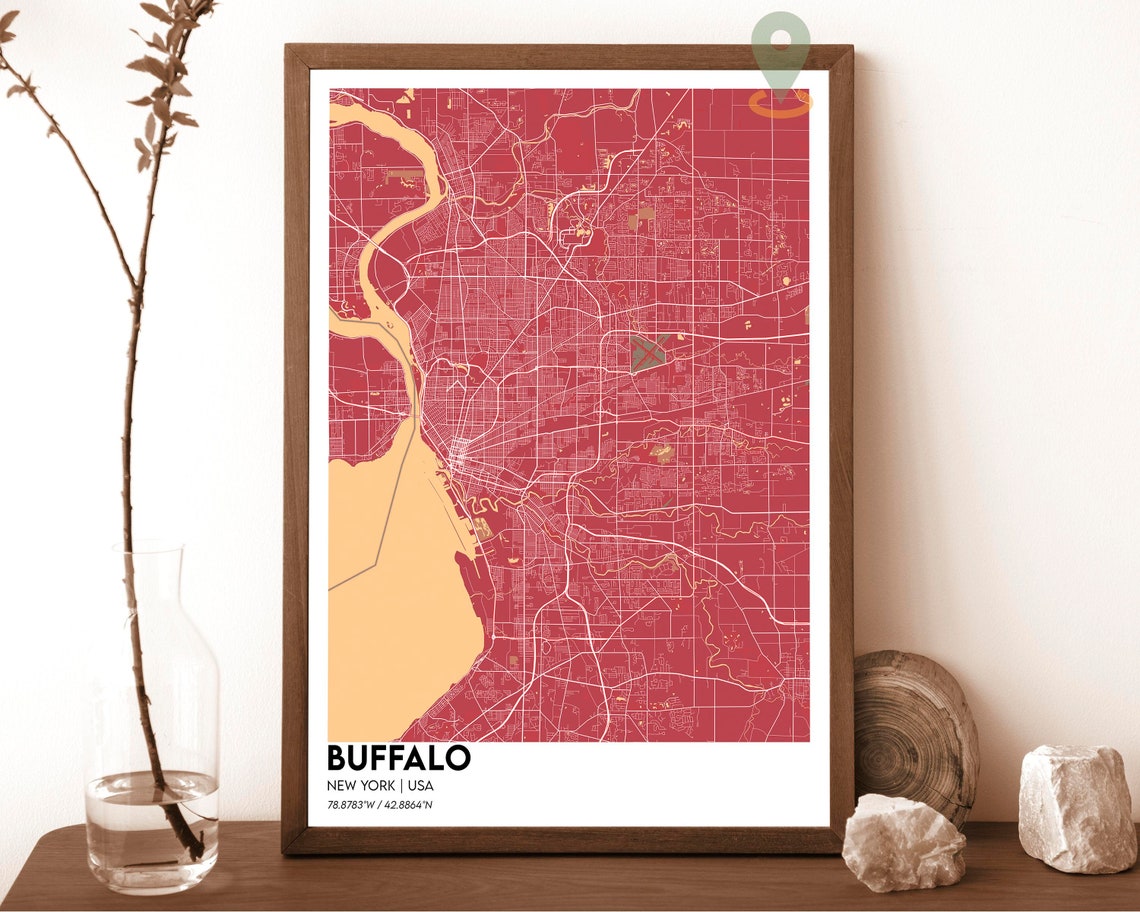Buffalo New York Navy Yellow Bold City Street Map Design Poster - Image 3