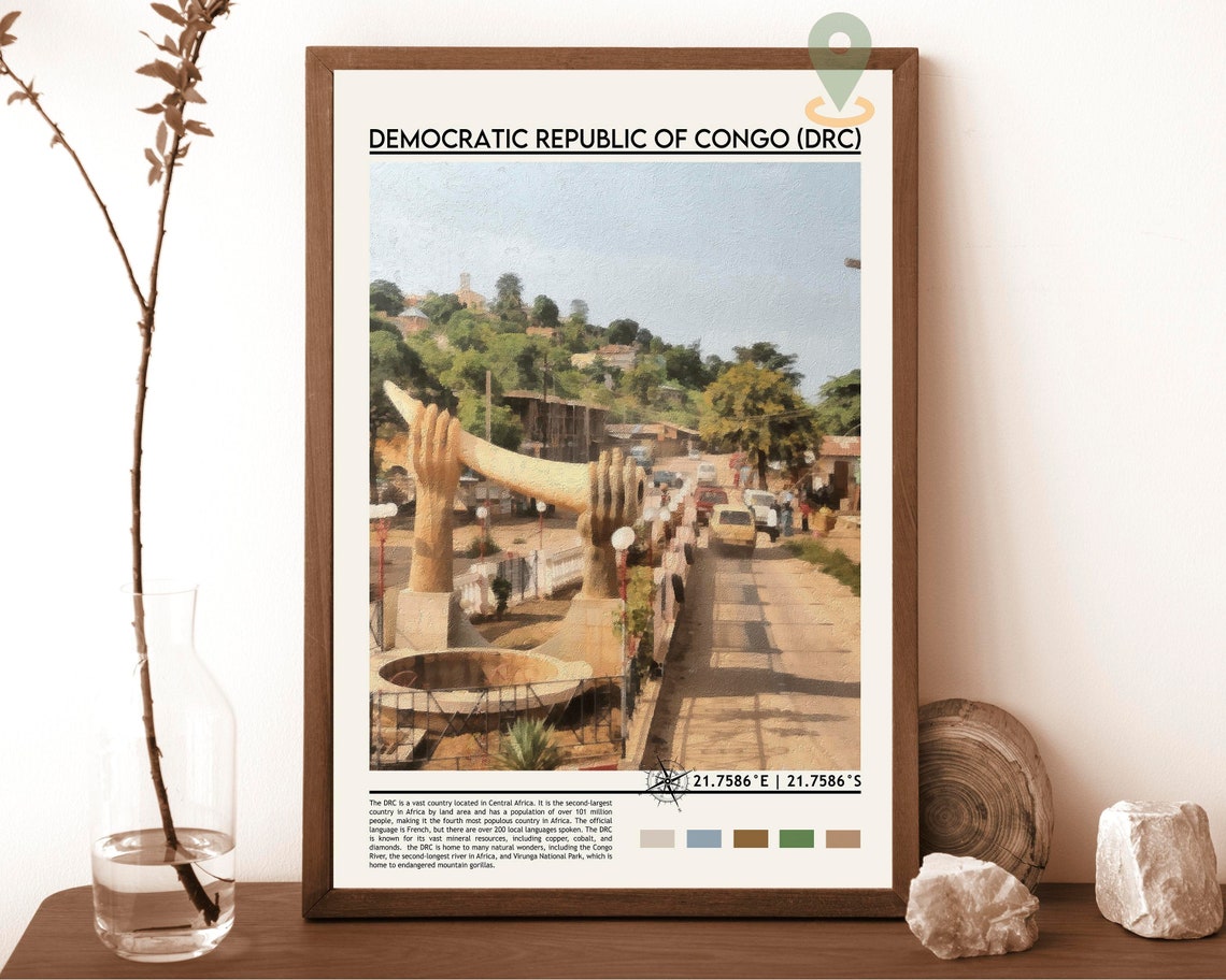 Democratic Republic of Congo Hand Sculpture Bridge Travel Poster