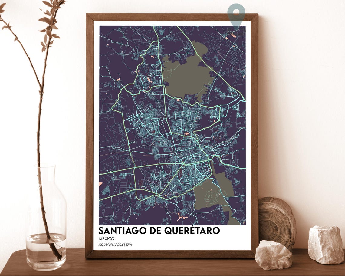 Santiago de Queretaro Mexico Crimson Red City Map Home Decor Poster - Image 3