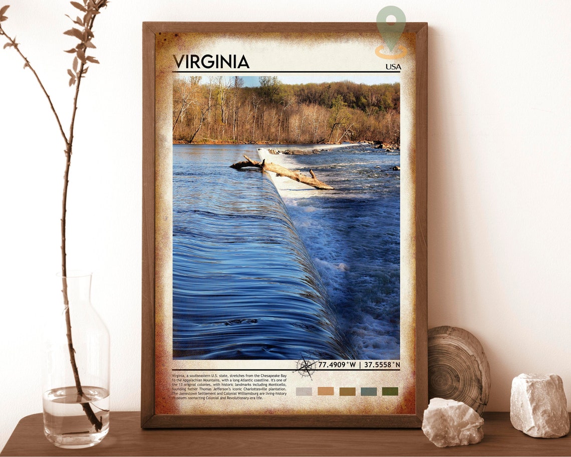 Virginia Scenic River Rapids Waterfall Dam Nature Landscape Poster - Image 6