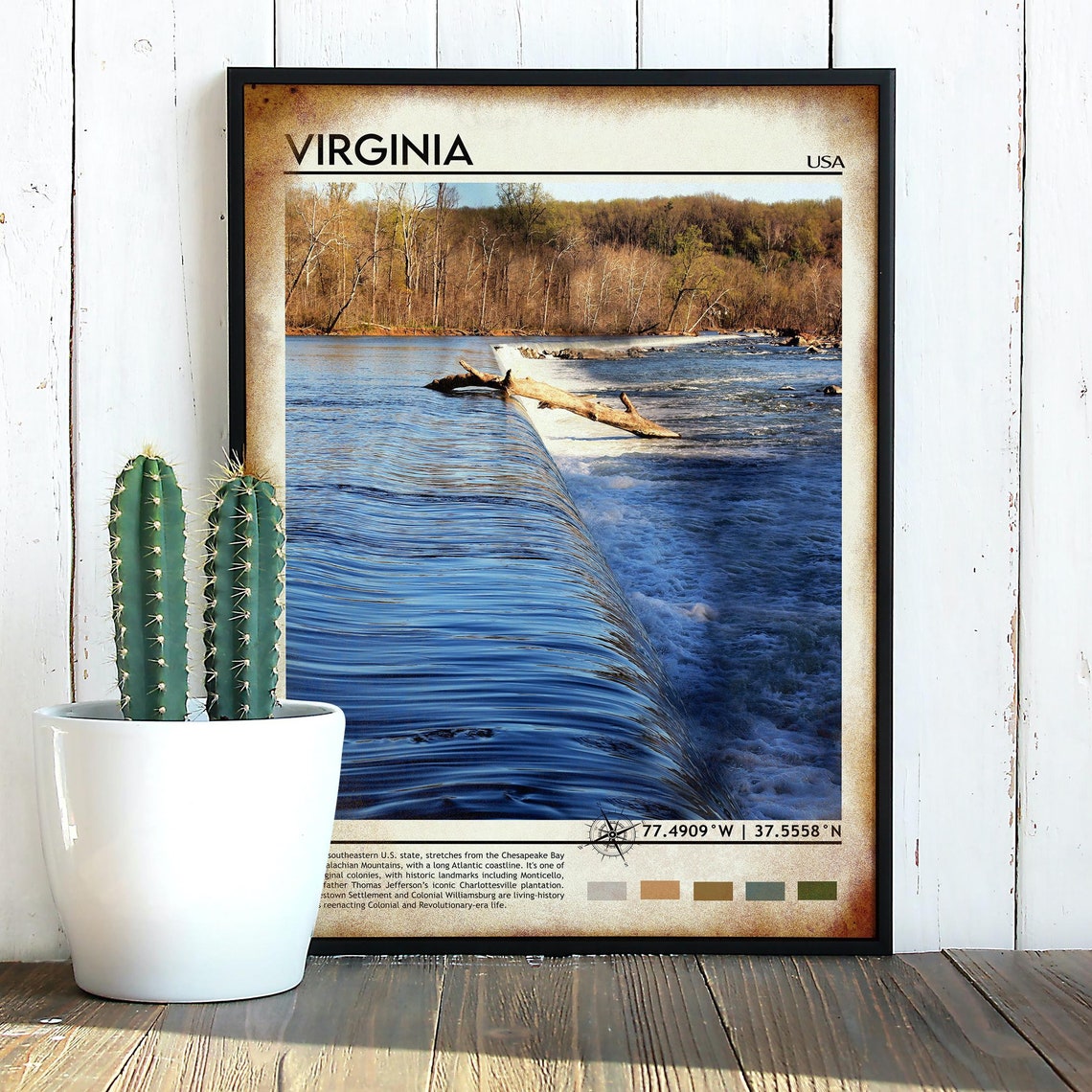 Virginia Scenic River Rapids Waterfall Dam Nature Landscape Poster - Image 2