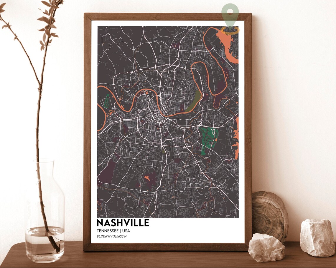 Nashville Tennessee USA Teal Riverbend City Street Map Poster - Image 5