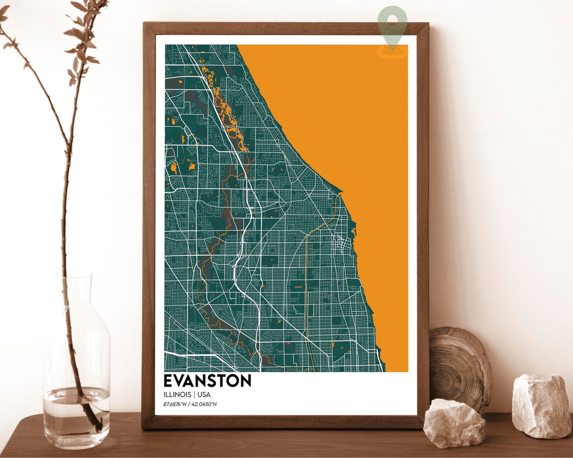 Evanston Illinois Purple Teal Street Map Lakefront Art Poster - Image 4