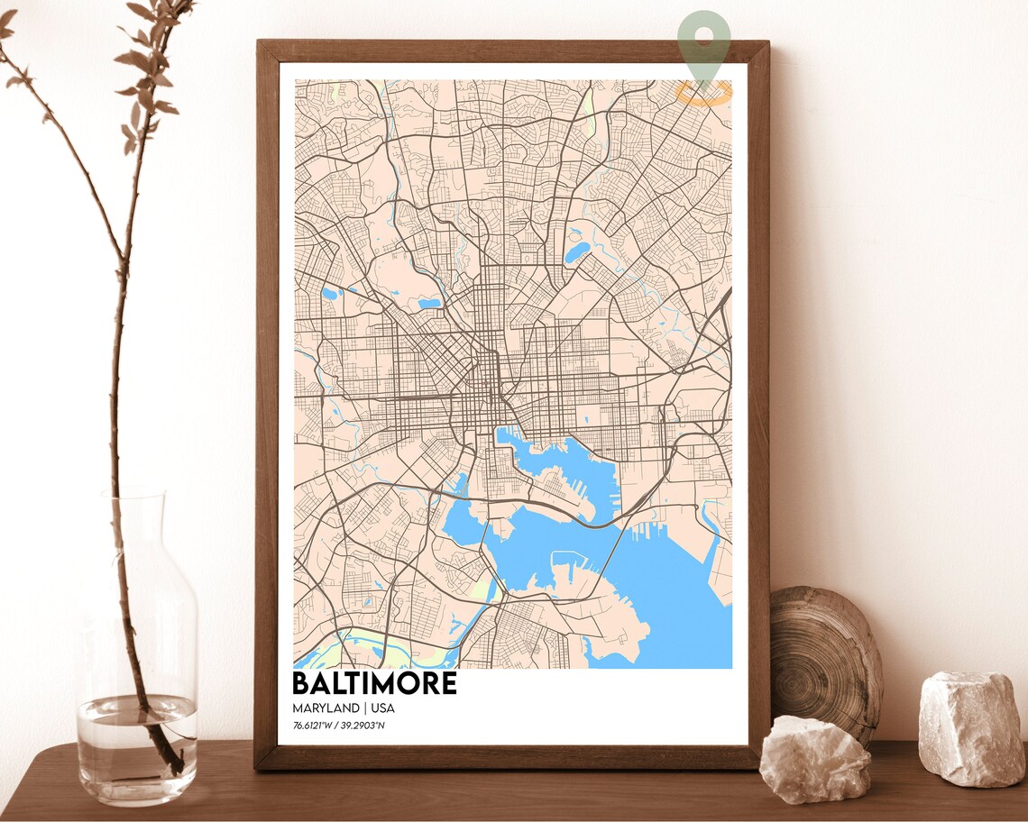 Baltimore Maryland City Map Night Purple Cyan Street Grid Poster - Image 4