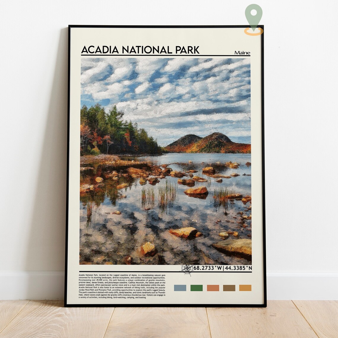 Acadia National Park Maine Scenic Rocky Lake Shore Travel Poster - Image 2