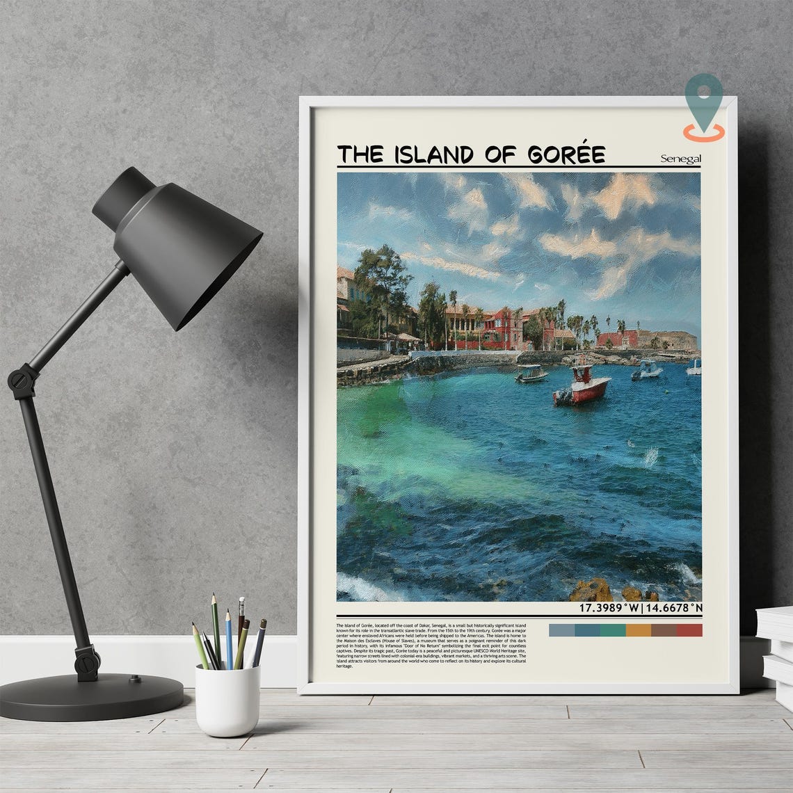 Island of Goree Senegal Harbor Boats Painterly Travel Poster - Image 3