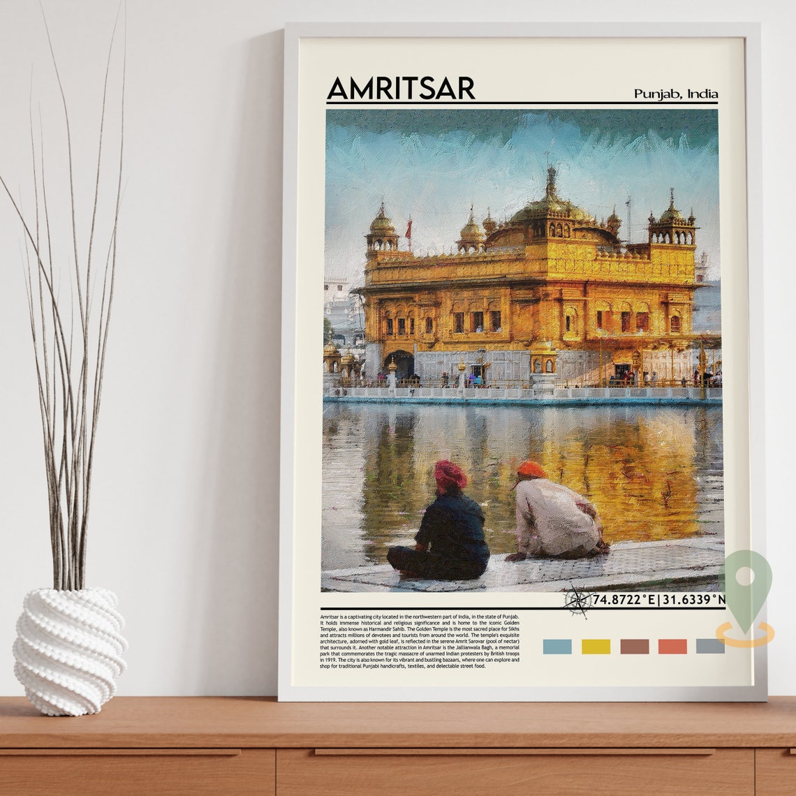 Amritsar India Golden Temple Reflection Painting Travel Poster - Image 5