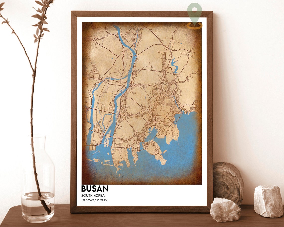 Busan South Korea City Map Art Poster Orange Charcoal Modern Decor - Image 2