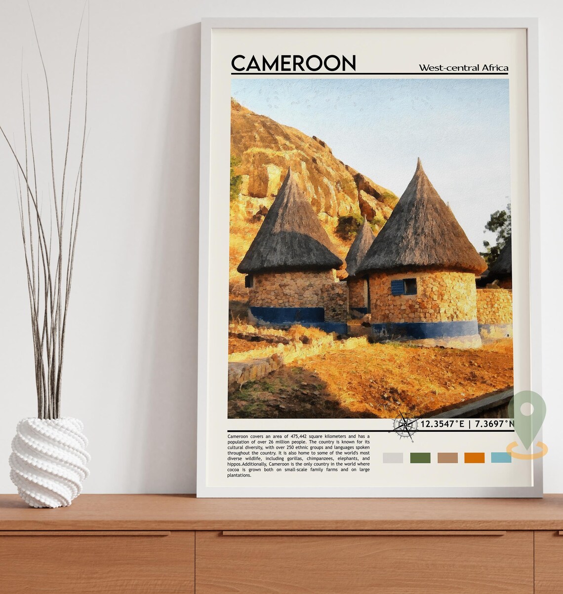 Cameroon Thatched Hut Village Rocky Hills Africa Culture Poster - Image 3