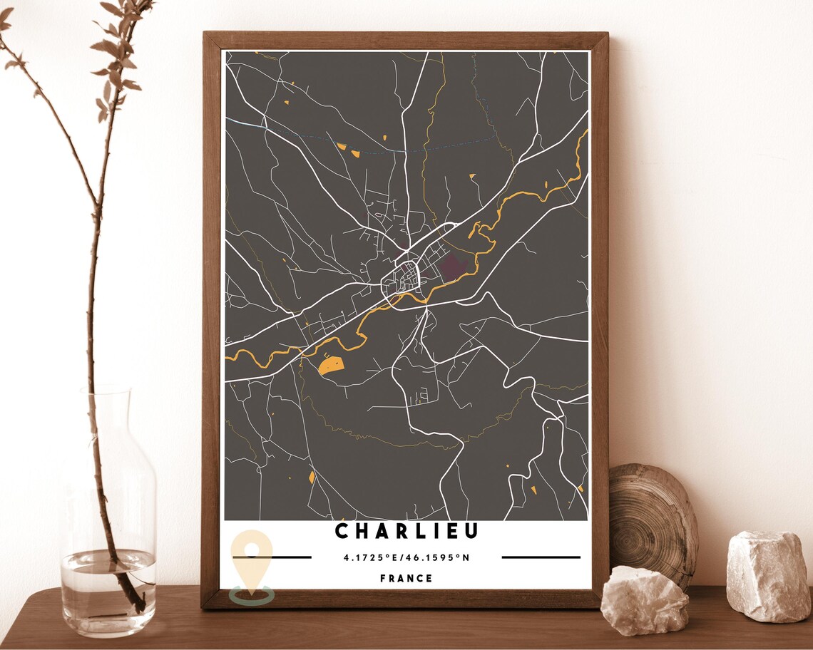 Charlieu France Town Map Cream Minimalist Vintage Street Map Poster - Image 4