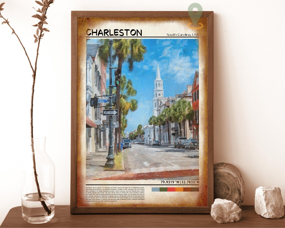 Charleston South Carolina Downtown Church Steeple Street Art Poster - Image 6