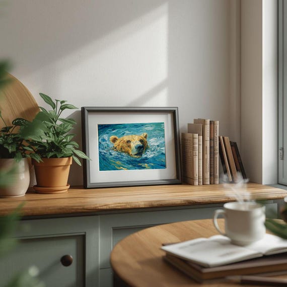 Watercolor Brown Bear Print Wildlife Painting Cabin Decor