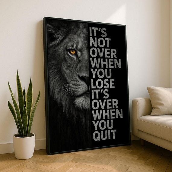 Motivational Lion Portrait Canvas Wall Art Print Bold Living Room Decor Statement Piece