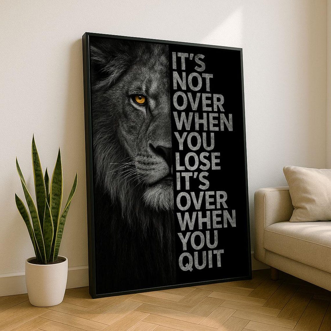 Motivational Lion Portrait Canvas Wall Art Print Bold Living Room Decor Statement Piece