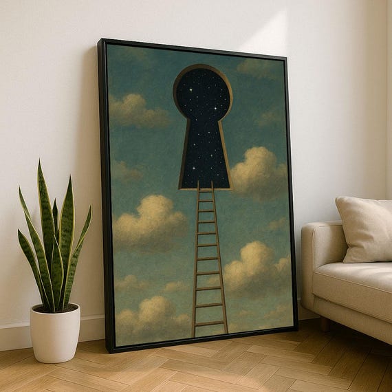 Surreal Sky Ladder And Keyhole Canvas Wall Art Print Dreamy Living Room Decor Statement Piece