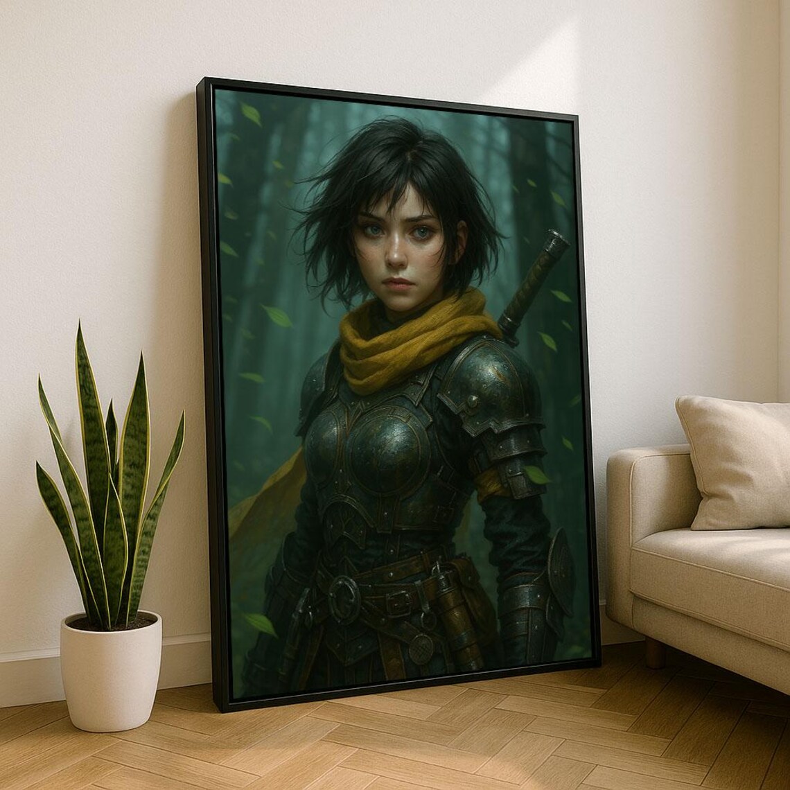 Strong Warrior Woman In Armor Canvas Wall Art Print Bold Bedroom Decor Statement Piece