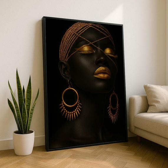 Bold African Woman Portrait Canvas Wall Art Print Modern Living Room Decor Statement Piece