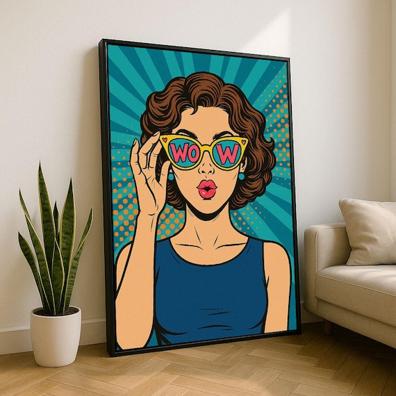 Vibrant Pop Art Woman Canvas Wall Print Retro Living Room Decor Statement Piece