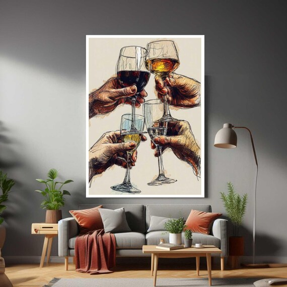 Cheers Toast Wine Glasses Hands Watercolor Sketch Celebration Art Poster