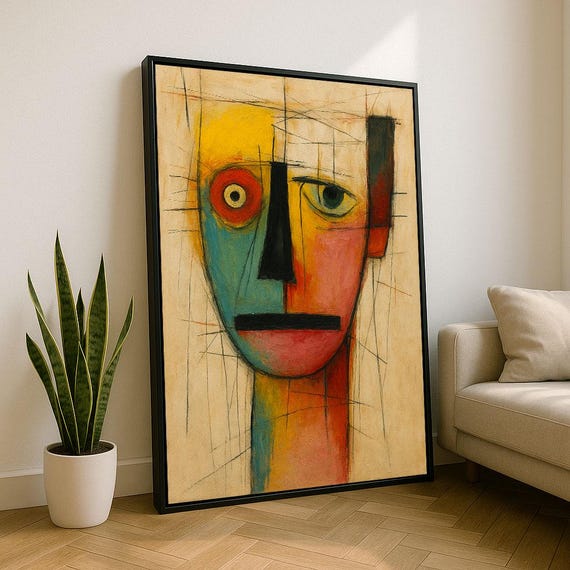 Bold Abstract Face Canvas Wall Art Print Multicolor Living Room Decor Statement Piece