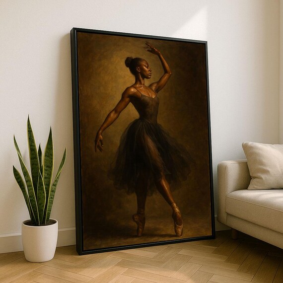 Elegant Black Ballerina Sepia Portrait Modern Dance Art Poster