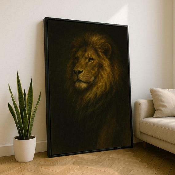 Regal Lion Portrait Canvas Wall Art Print Classic Living Room Decor Statement Piece