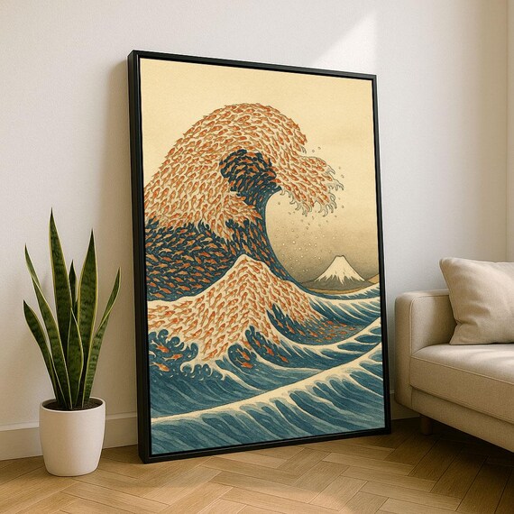 Iconic Great Wave Of Koi Fish With Mount Fuji Japanese Poster