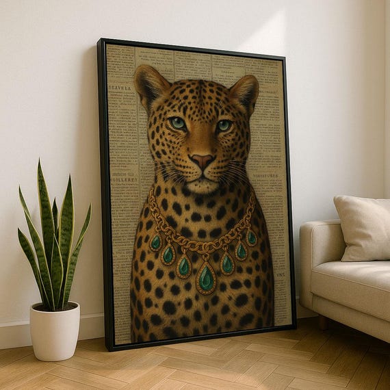 Regal Leopard Portrait Canvas Wall Art Print Vintage Living Room Decor Statement Piece