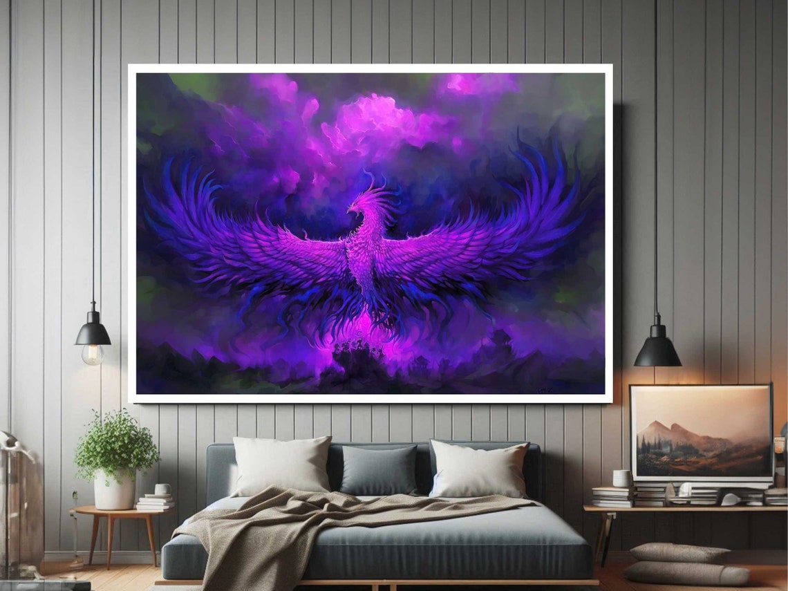 Purple Phoenix Rising Flames Fantasy Firebird Mythical Art Poster