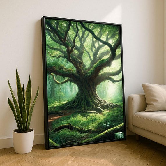 Majestic Ancient Tree Canvas Wall Art Print Green Living Room Decor Statement Piece