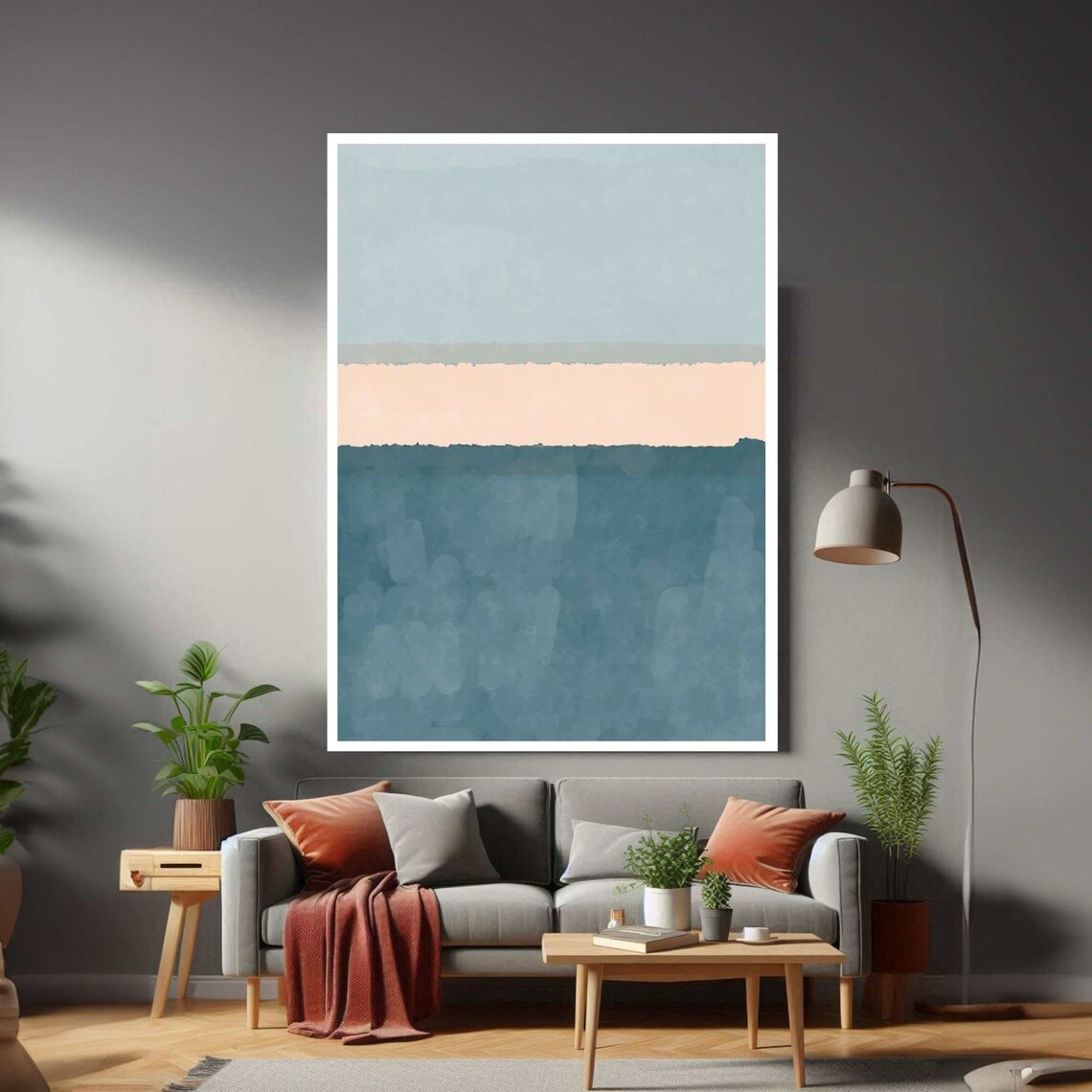 Rothko Inspired Blush Pink and Slate Blue Color Field Abstract Poster