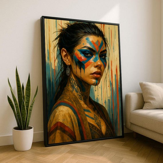 Empowering Native Woman Portrait Canvas Wall Art Print Bold Living Room Decor Statement Piece