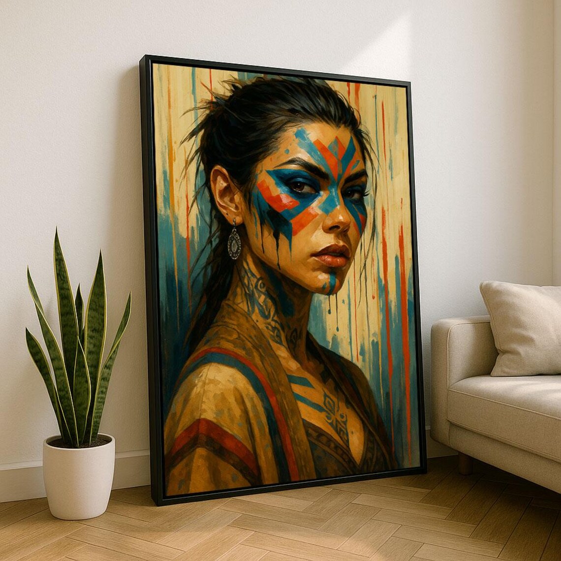Empowering Native Woman Portrait Canvas Wall Art Print Bold Living Room Decor Statement Piece