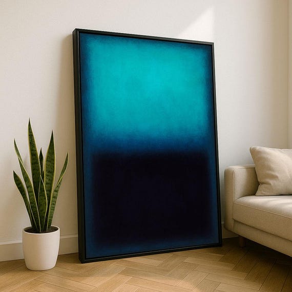 Mark Rothko Inspired Blue And Black Canvas Bold Color Field Painting For Modern Living Room Decor Statement Piece