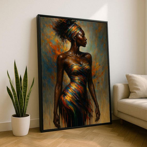 Elegant African Woman Portrait Canvas Wall Art Print Vibrant Living Room Decor Statement Piece