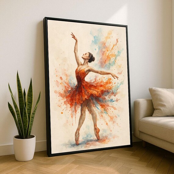 Elegant Ballerina In Motion Canvas Wall Art Print Vibrant Living Room Decor Statement Piece For Dance Lovers