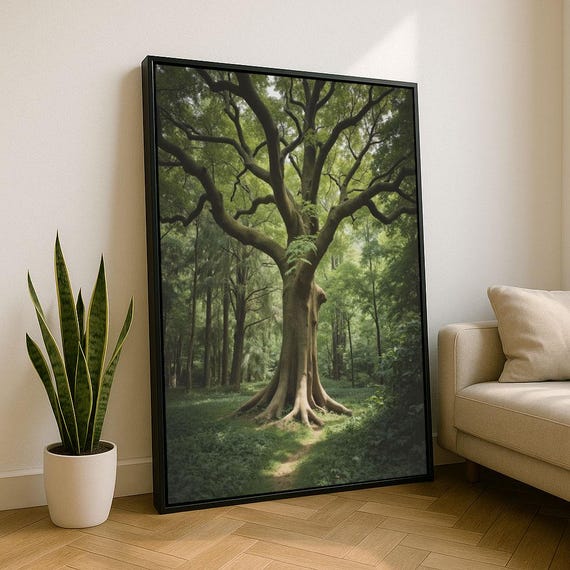 Majestic Oak Tree Nature Canvas Wall Art Print Green Living Room Decor Statement Piece