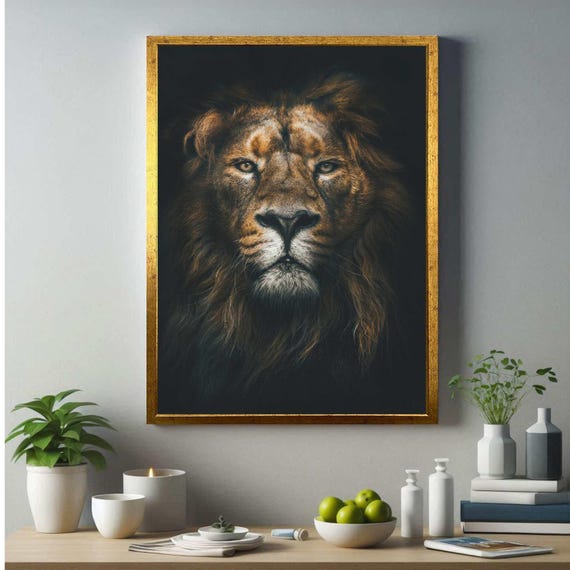 African Lion Animal Framed Modern Canvas Wall Art Print Ready To Hang Gift For Office Home Mom