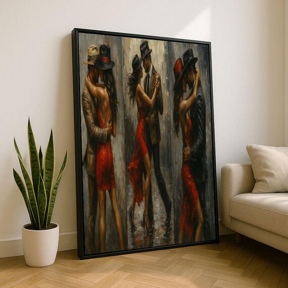 Passionate Tango Dancers Canvas Wall Art Print Red Beige Living Room Decor Statement Piece