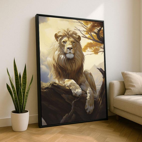 Majestic Lion Portrait Canvas Wall Art Print Warm Tones Living Room Decor Statement Piece