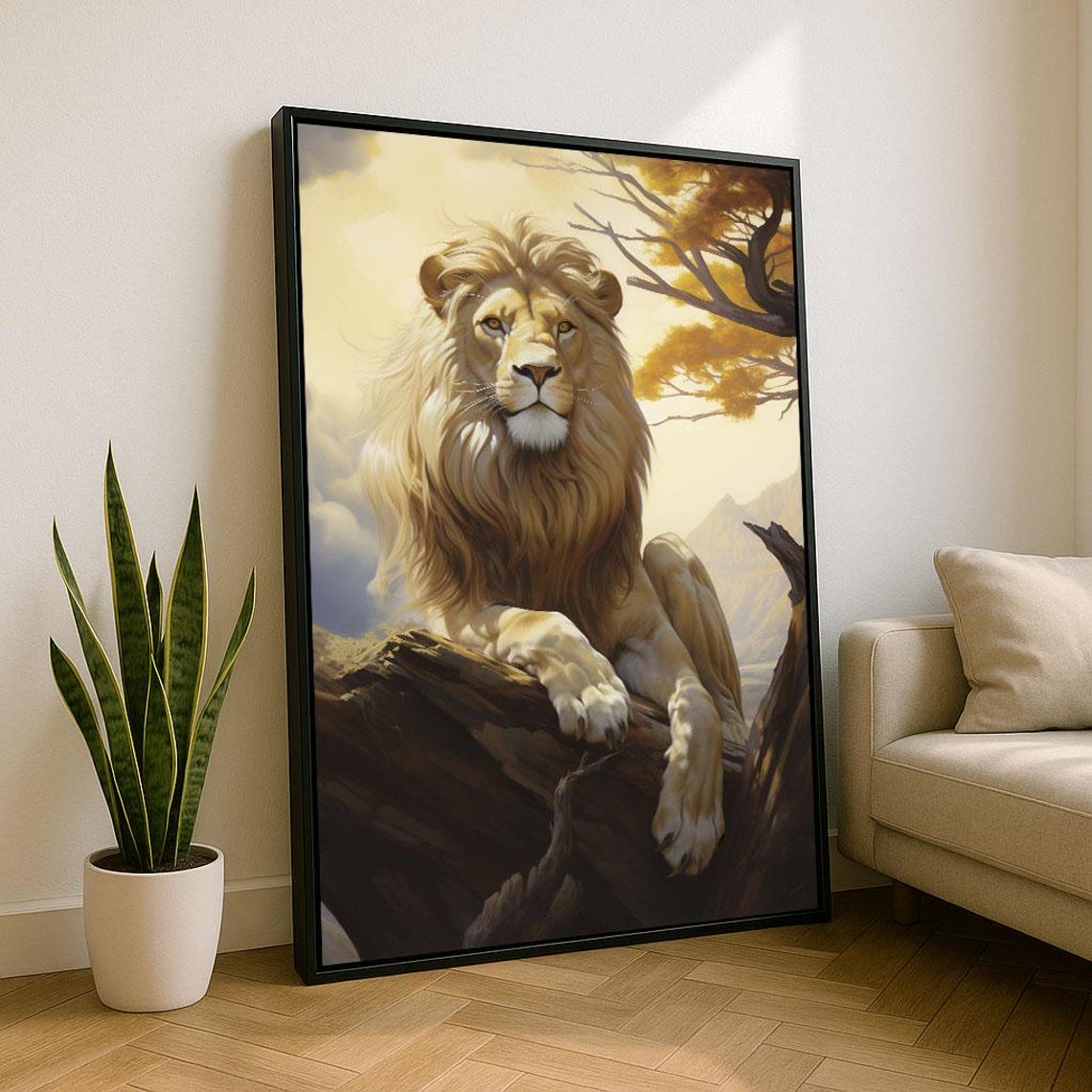 Majestic Lion Portrait Canvas Wall Art Print Warm Tones Living Room Decor Statement Piece