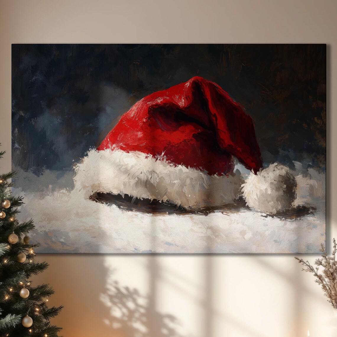 Red Santa Hat Resting In Snow Cozy Christmas Painting Poster